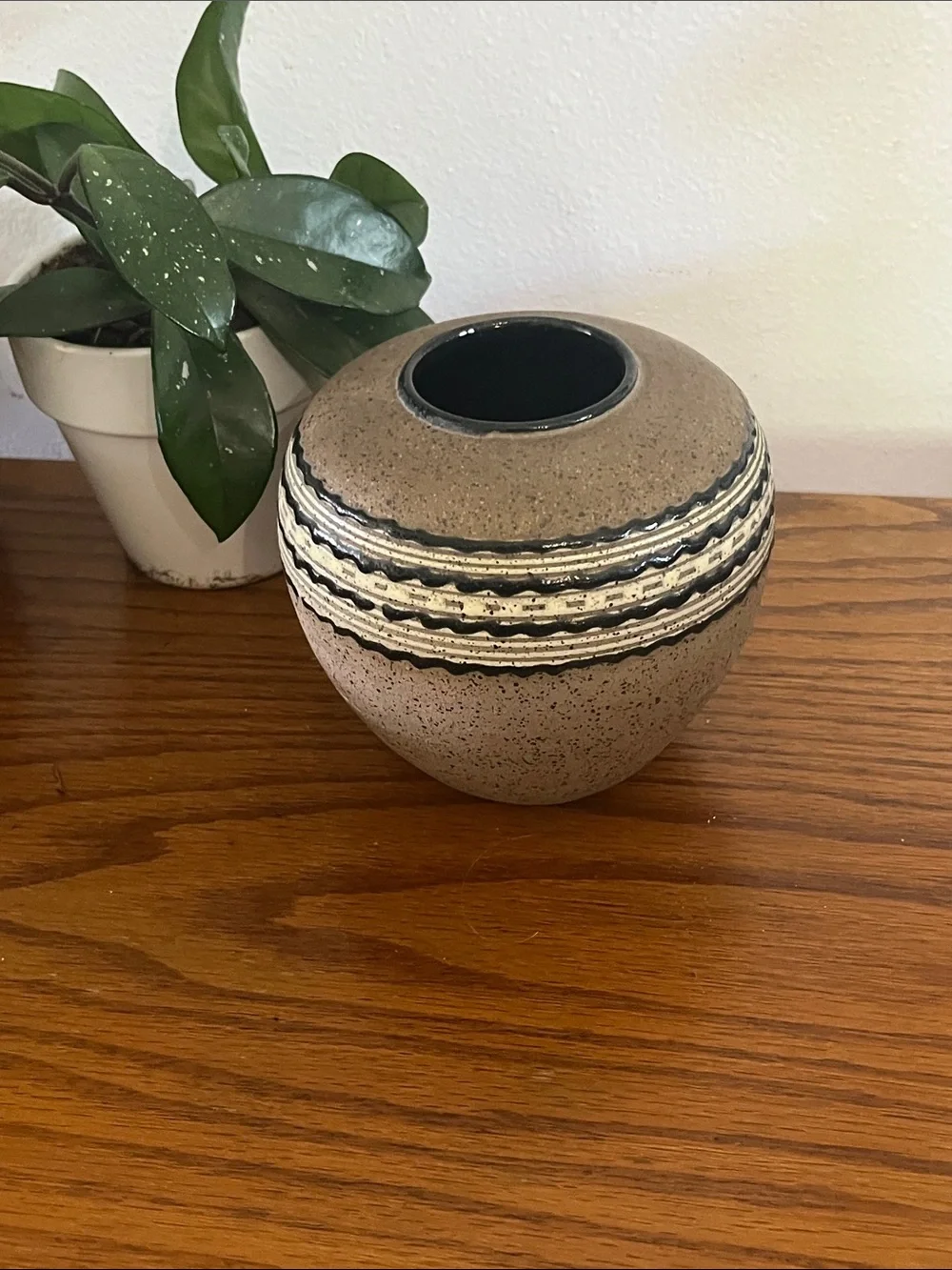 Mid century pottery Vase in Brown with Cream & Black Banding